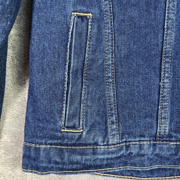 Brit.NY Denim Jean Jacket XL Blue Embellished Satin Mixed Media Floral NEW - Picture 5 of 15